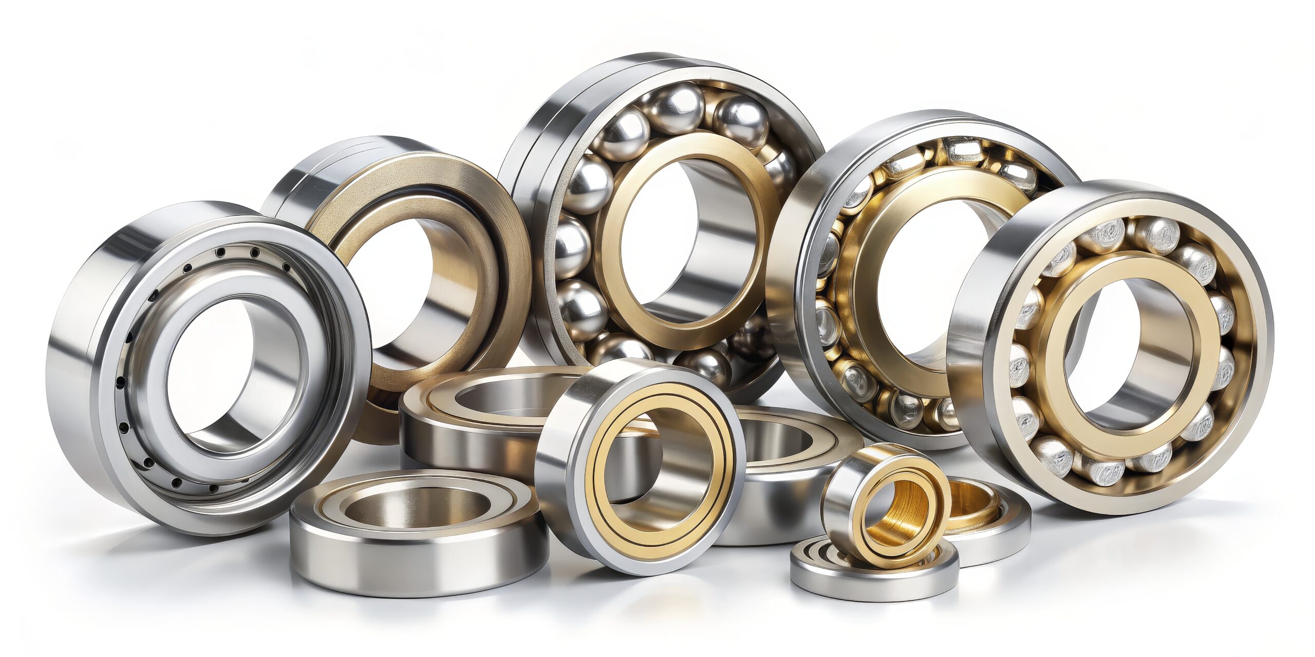 Industrial Ball Bearings Close-up of Various Sizes and Designs, Bearing, Engineering, Manufacturing